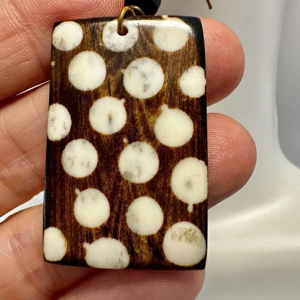 Ethnic brown and white bone earrings